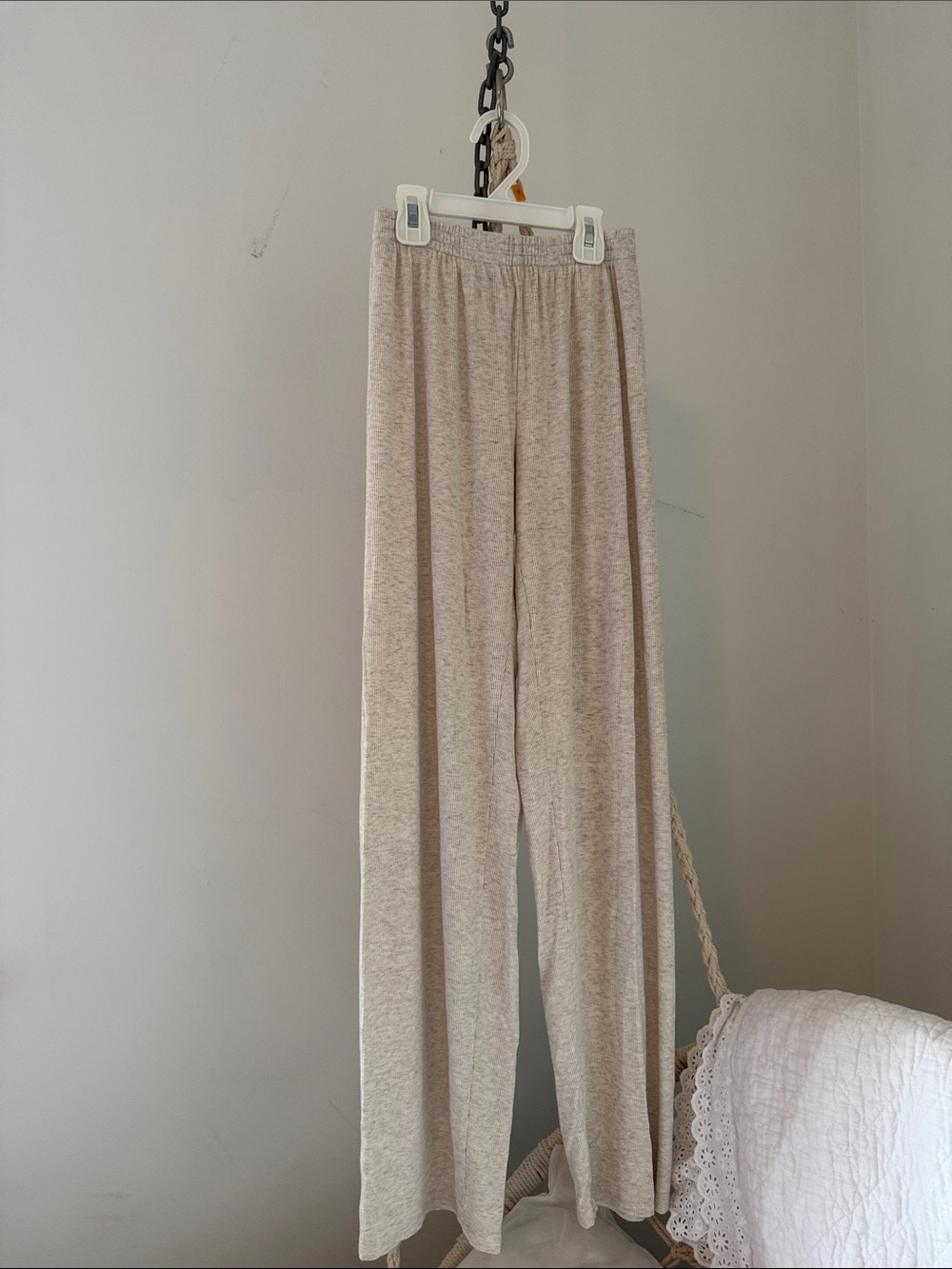 Babaton Neutral Wide-Leg Straight Knit Pants in Oatmeal